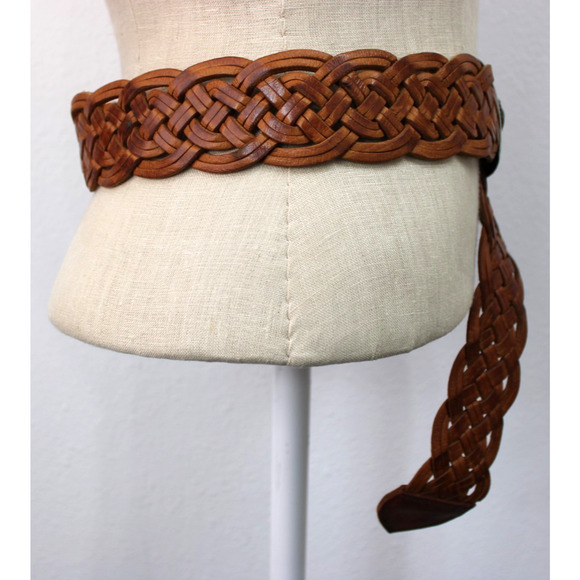 Morocco Braided Brown Belt M/L Chico's Leather Boho Silver Metal Buckle Vintage - Picture 3 of 12